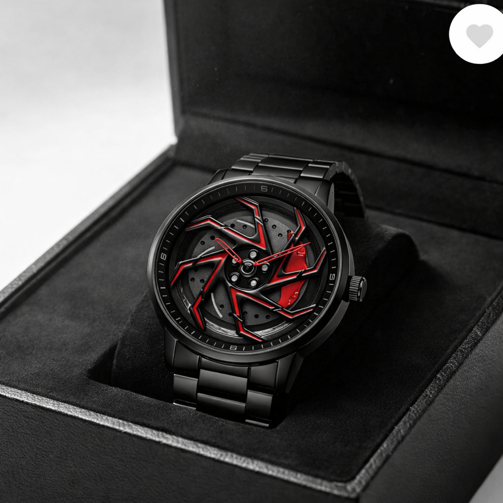 VILANTE Cavrel Edition Red Blade Spin Watch - close-up of blade spin dial detail