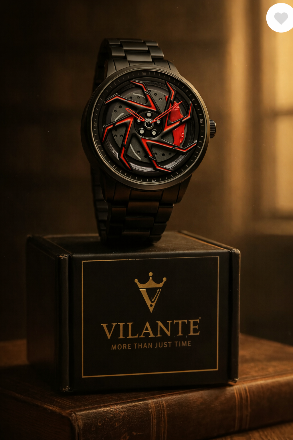 VILANTE Cavrel Edition Red Blade Spin Watch - side profile on stainless steel bracelet
