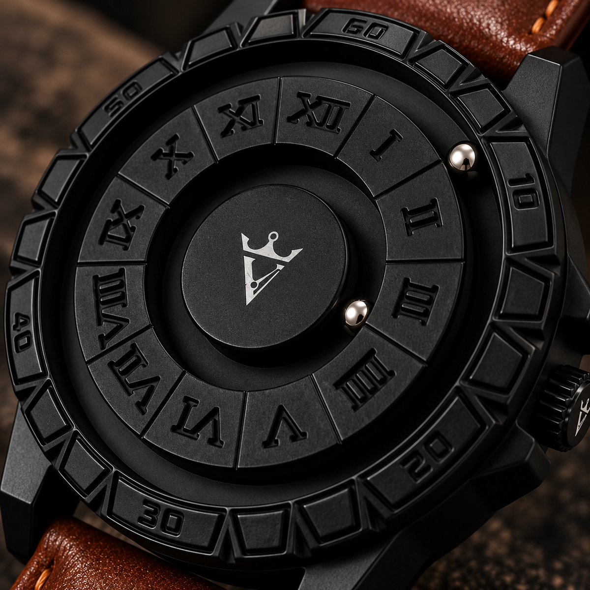 VILANTE Orbis Collection – Magnetic Ball Edition (Roman Dial) – Brown Leather