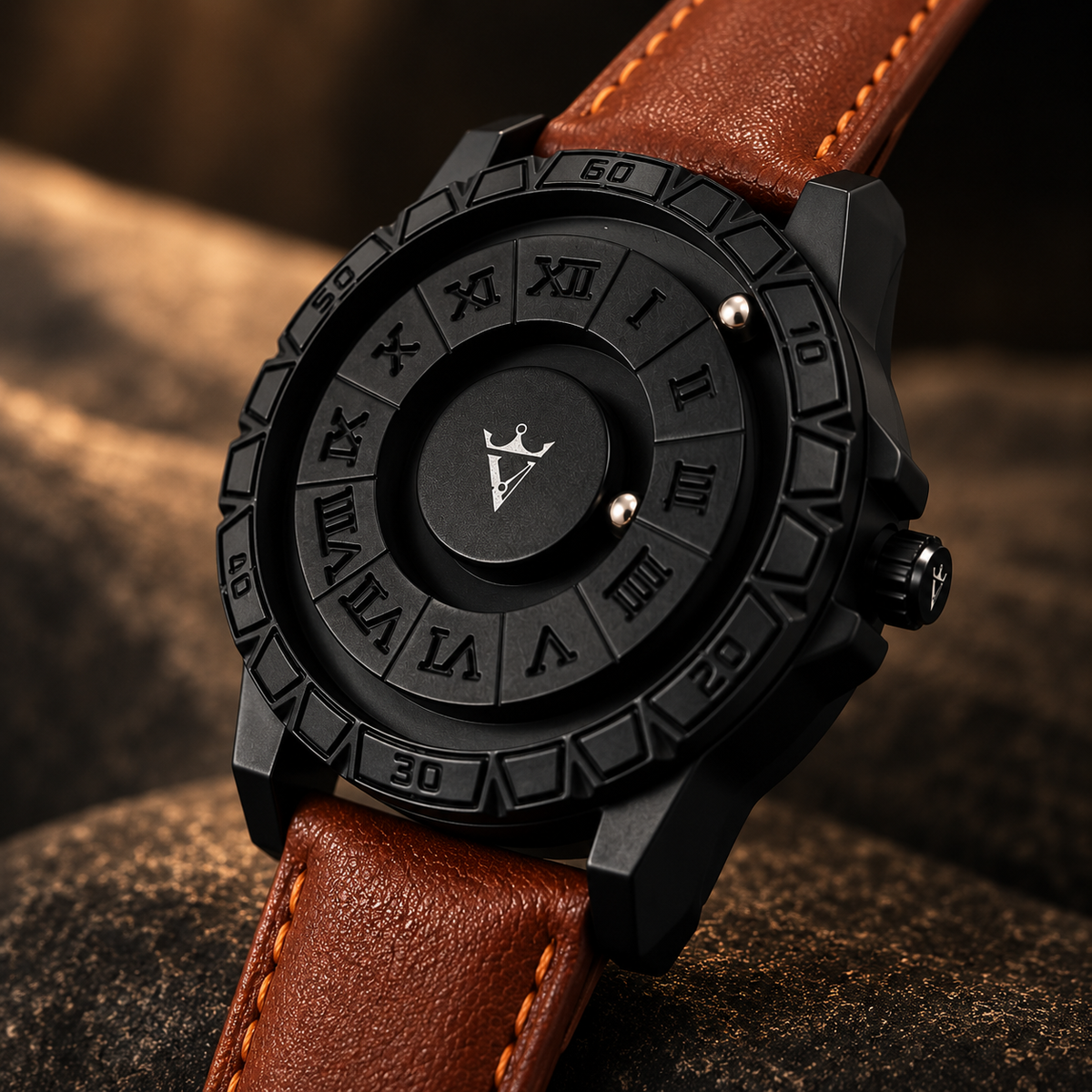 VILANTE Orbis Collection – Magnetic Ball Edition (Roman Dial) – Brown Leather