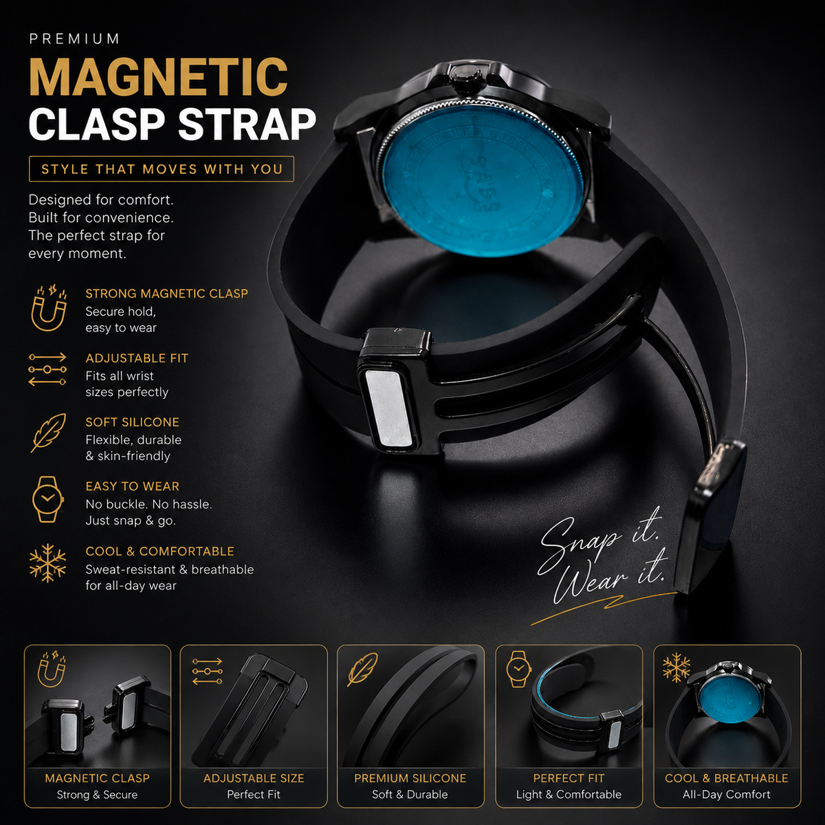 VILANTE Orbis Collection – Magnetic Ball Edition (Roman Dial) – Black Silicone
