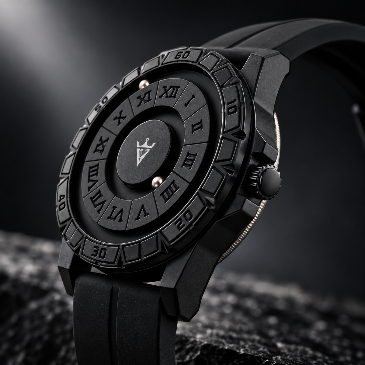 VILANTE Orbis Collection – Magnetic Ball Edition (Roman Dial) – Black Silicone