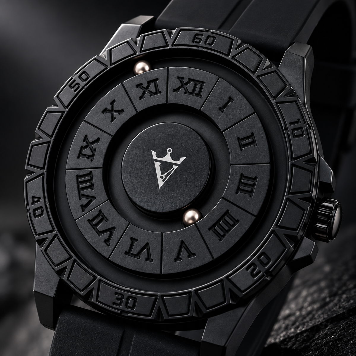 VILANTE Orbis Collection – Magnetic Ball Edition (Roman Dial) – Black Silicone